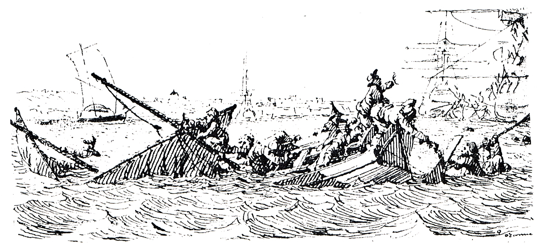 Корабельная шлюпка, перевёрнутая швартовым канатом Корабельная шлюпка, перевёрнутая швартовым канатом